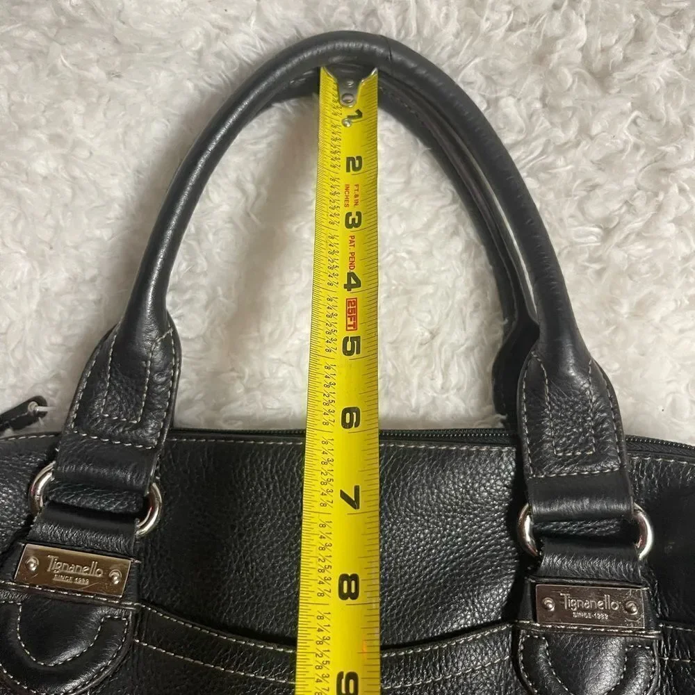 Tignanello leather black Medium Satchel silver tone hardwares.